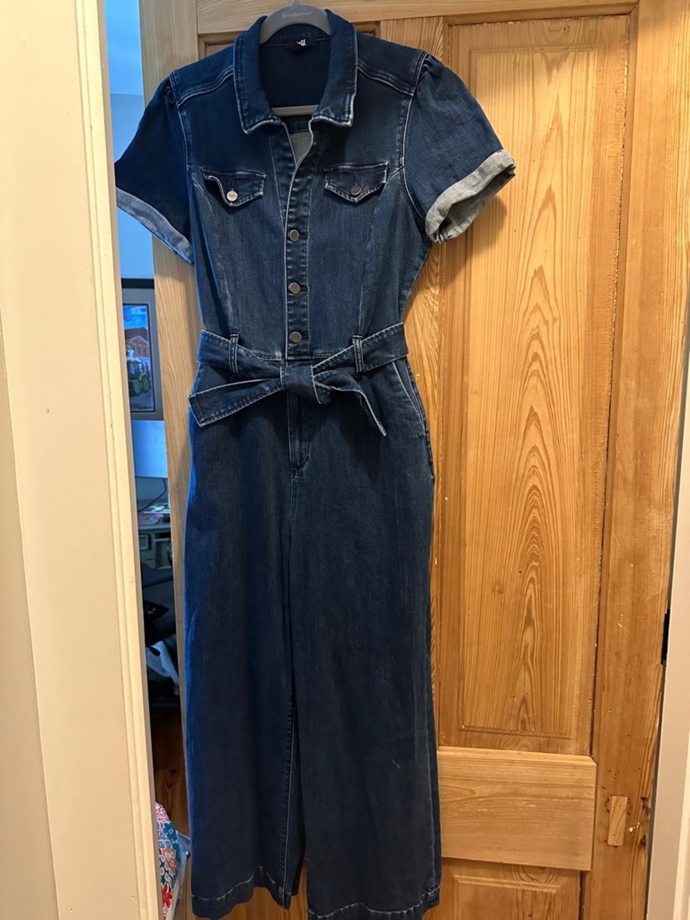 Denim Button-Front Maxi Dress with Belt
